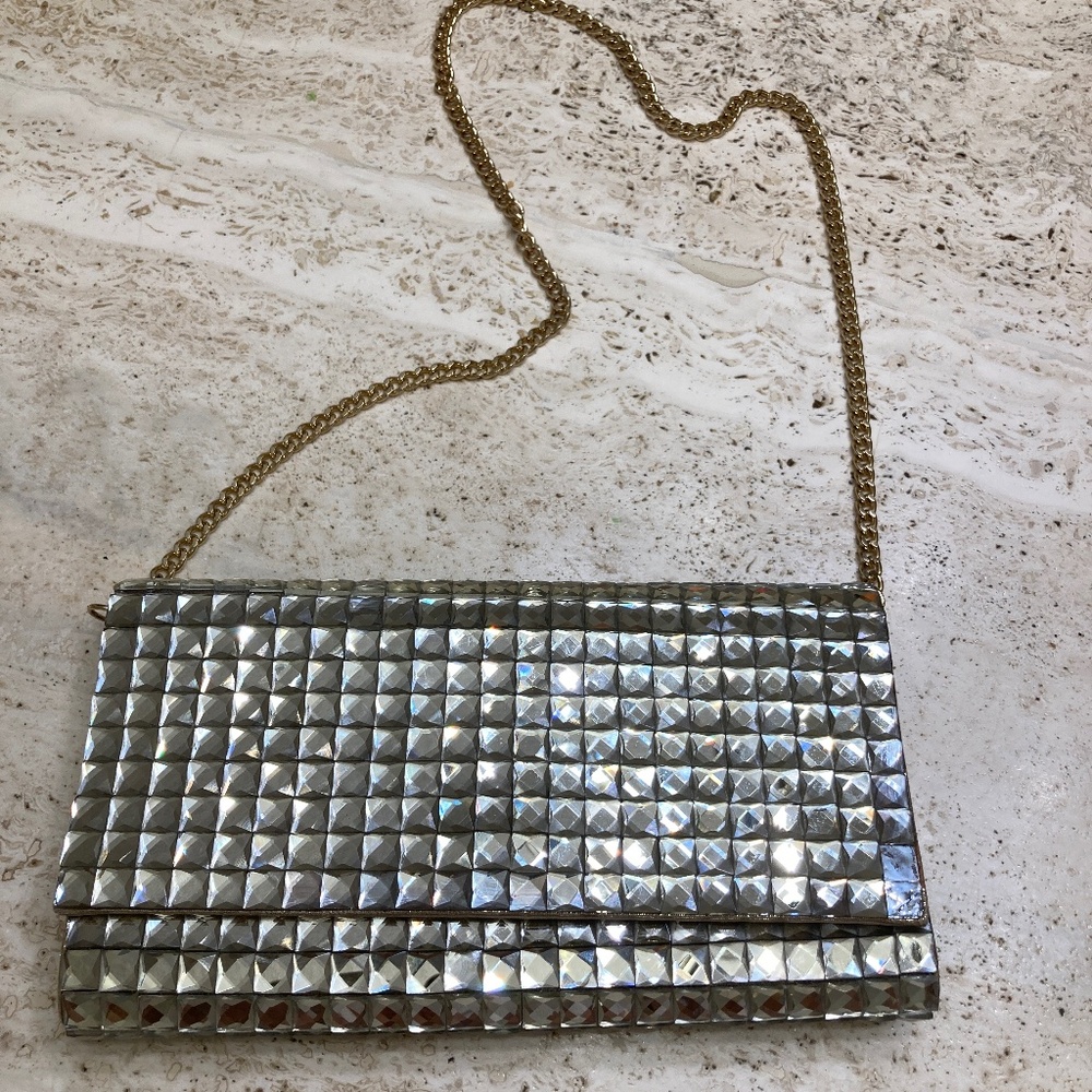Starlet Silver Crystal Iridescent Evening Handbag with Chain